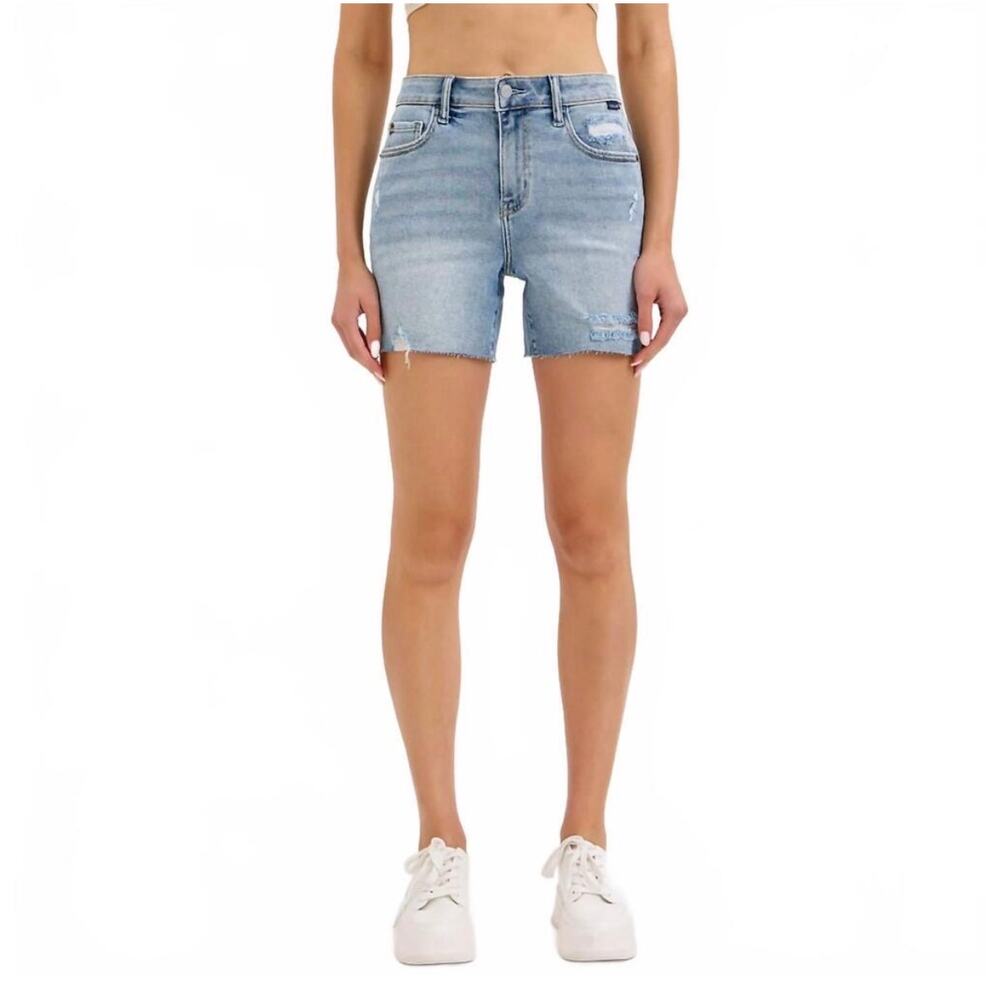 Cello NWT Mid-Rise Midi Denim Jean Shorts Side Slit Light Wash Small (1-3) - Picture 4 of 9